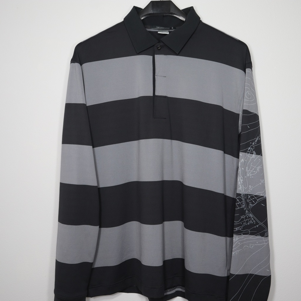 RARE - Tiger Woods Platinum Collection - Long Sleeve Polo -Course Outline Sleeve